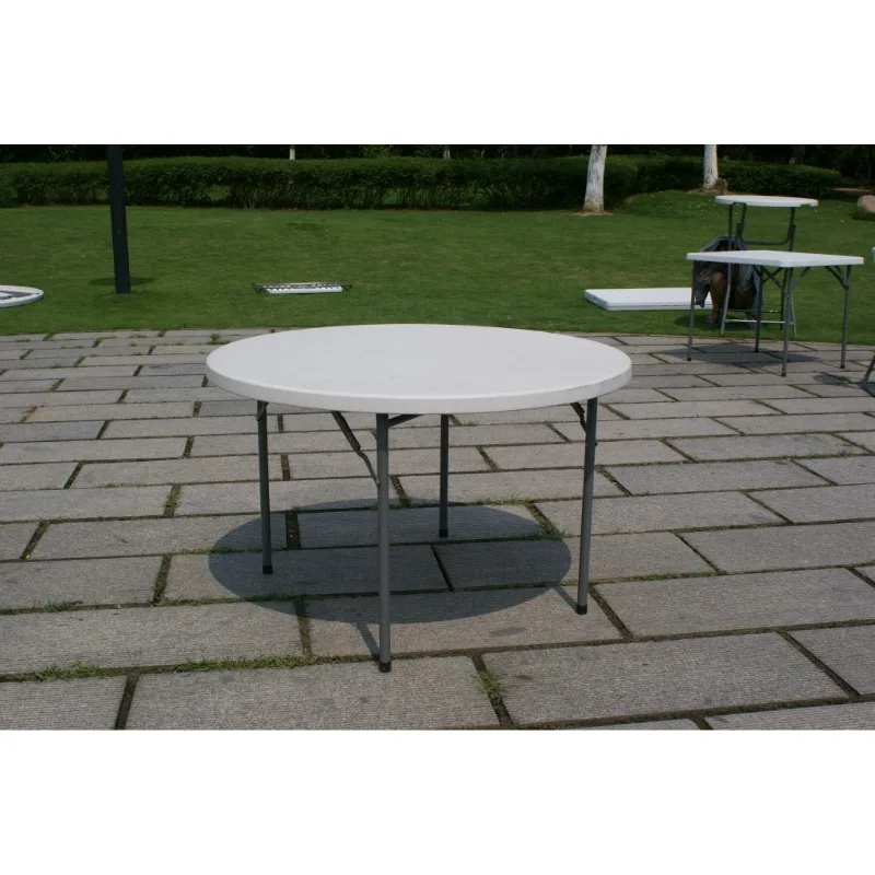 Plastic folding table, four-foot round table, portable picnic table, blow-molded hollow round table 120cm table
