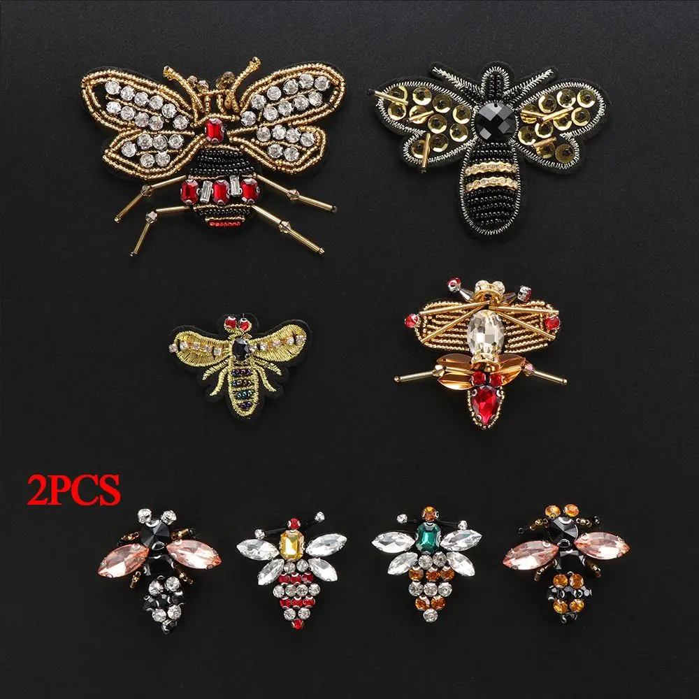 2pcs Handmade Beaded Apparel Sewing & Fabric Embroidery Sew on Patch Crystal Applique Bee Badge Sequin Patches