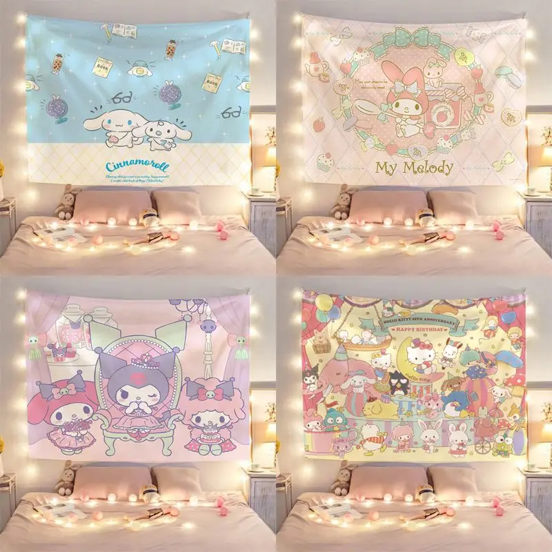 

Sanrio Hello Kitty Dormitory Background Cloth Jade Dog Melody Culomi Background Wall Cartoon Bedside Hanging Cloth