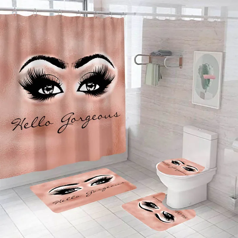 

Девичий розовое золото, занавеска для душа для макияжа ресниц, водонепроницаемая крышка для унитаза, нескользящий коврик для ванной, ковер, сиденье для унитаза, наборы для ванной комнаты