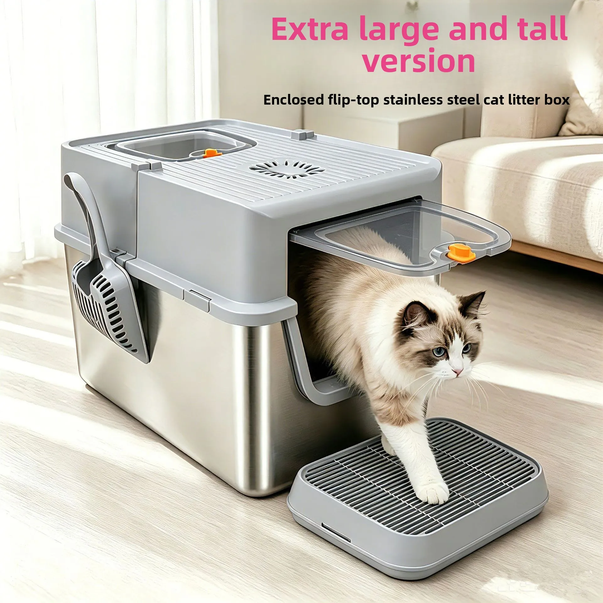 Elevated stainless steel cat litter box anti-splash fully enclosed flip type easy-to-clean cat potty cat toilet