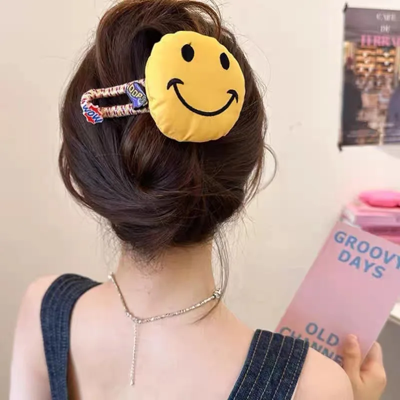 Accesorios para el cabello de moda para mujer, horquilla de 11cm, cara sonriente, pinzas para el cabello, tocado de flores lindas, tocado grande de