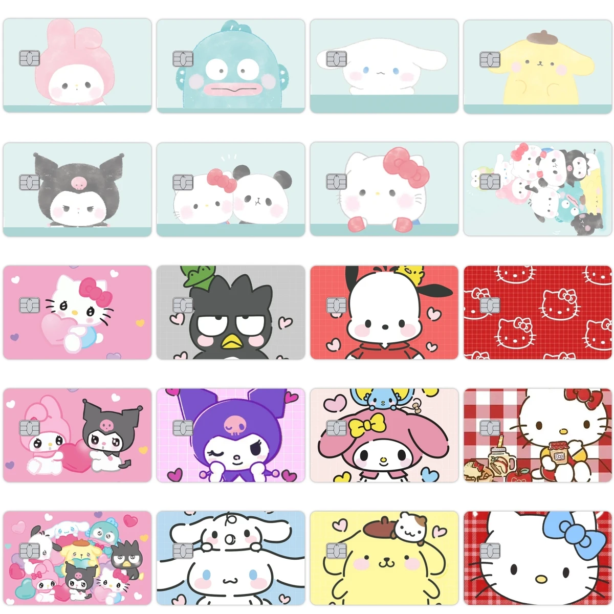 

Аниме Diy Hello Kitty Kuromi Bank кредитная карта наклейки на кожу Pochacco Hangyodon Kawaii мультфильм Metro карта пленка крышка наклейка Декор
