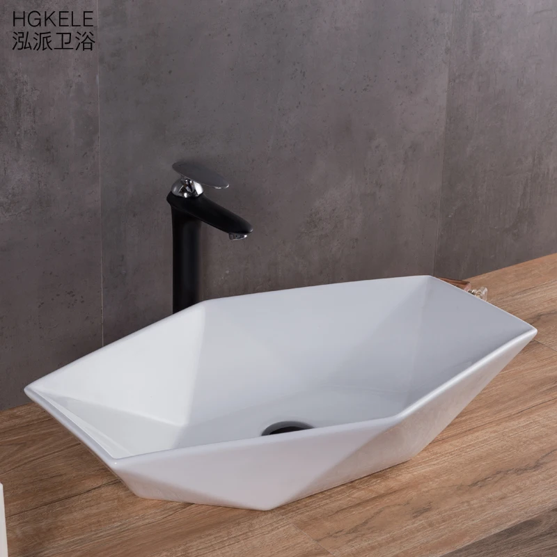 Creative Diamond-Shaped Table Basin Wash Basin Household Ceramic Wash Basin Art Basin Hand Wash Dish Basin Sink