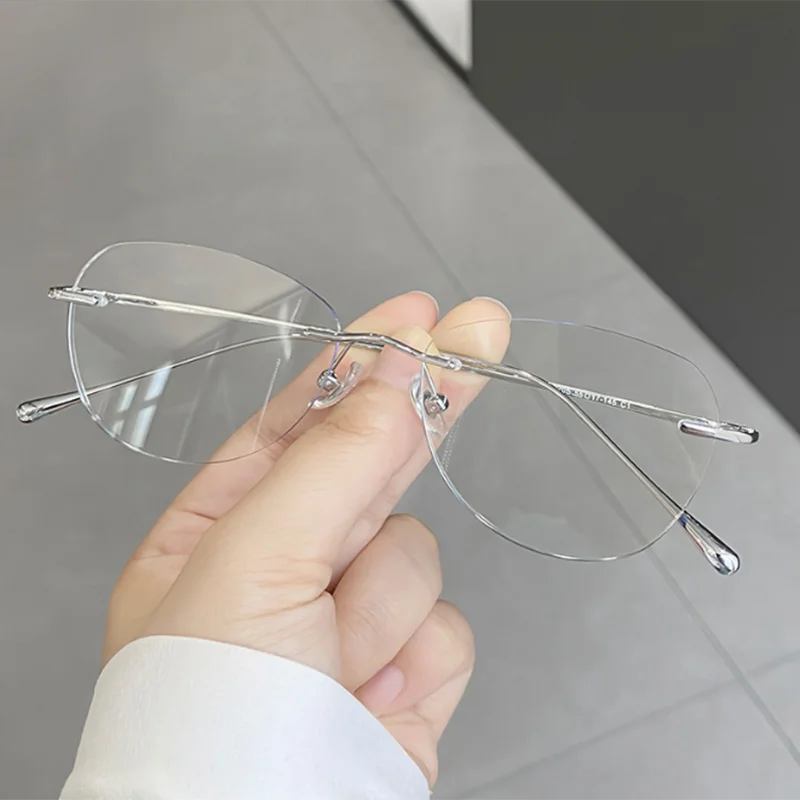 Metal Rimless Glasses Frame Women Prescription Anti-blue light Myopia Optical Cat Eyes Eyewear 0 -0.5 -1.0 -1.5 To -5.0