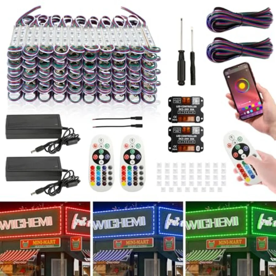 

Storefront LED Lights Bluetooth APP Control 200Feet 400PCS 3 Led 5050 SMD RGB Waterproof Strip Lights Super Bright for Business