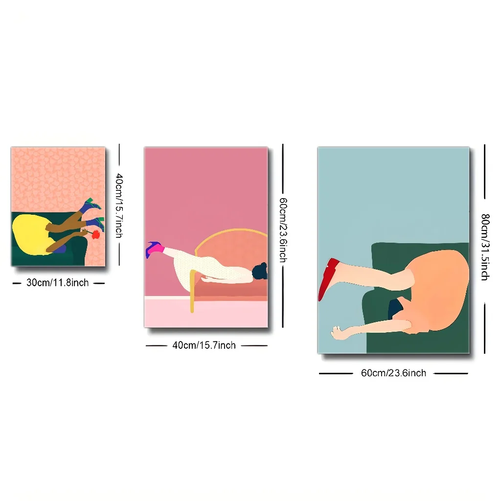 3 قطع/مجموعة ملصقات فنية مطبوعة على القماش مع ملصق بإطار خشبي، بسيط، فن تجريدي، بار، غرفة المعيشة، ديكو جدار المنزل والمهجع