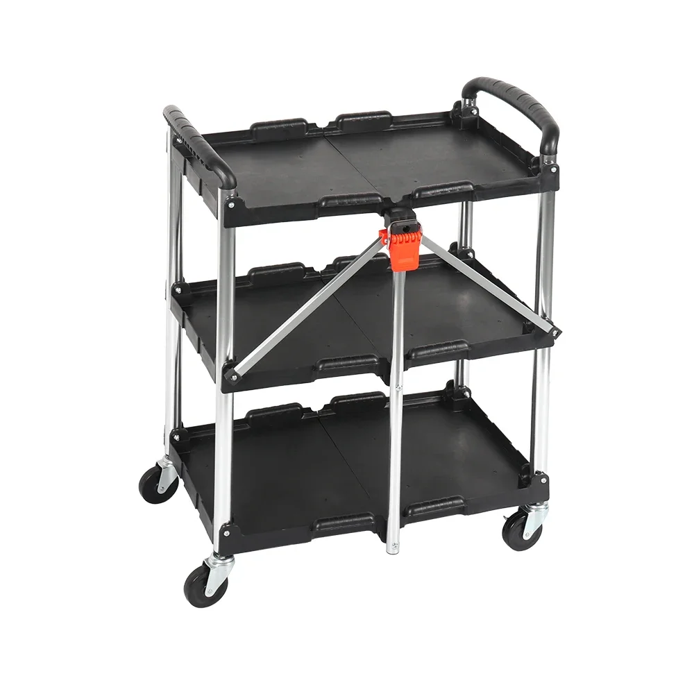 

Foldable Tool Organizer Shelf Trolley Mobile Workshop Storage Rack Wheels Garage Workbench Plastic Material Tool Repairing Cart