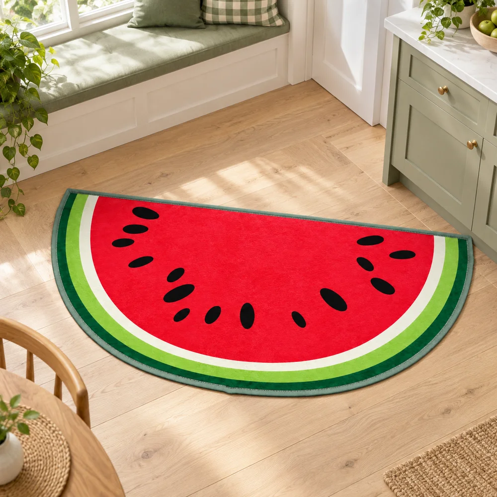 Watermelon Slice Irregular Floor Mat, Cute Fruit Shaped Soft Flannel Area Rug For Bedroom, Entryway, Dorm And Kids Room Decor