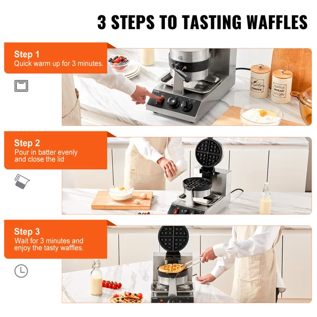 SucceBuy Electric Waffle Maker Stainless Steel Round Waffle Iron Non-Stick Waffle Baker Machine Teflon-Coated Baking Pans 6 SucceBuy Electric Waffle Maker Stainless Steel Round Waffle Iron Non-Stick Waffle Baker Machine Teflon-Coated Baking Pans 6