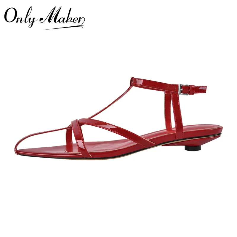 Onlymaker Women Pointed Toe Red Gladiator Flats Big Size Summer Sandals