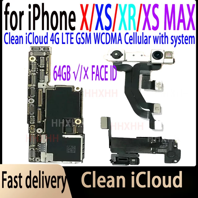 マザーボードforiPhone xrおよびxs max,顔認識付き,iOSシステム,ロジックボード,64GB, 128GB