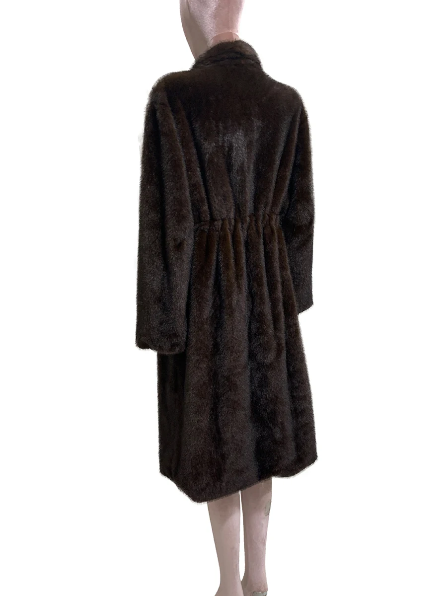 Winter Long Luxury Elegant Stylish Thick Warm Fluffy Soft Faux Mink Fur Coat Women Shawl Collar Sashes Chic Furry Overcoat 2025