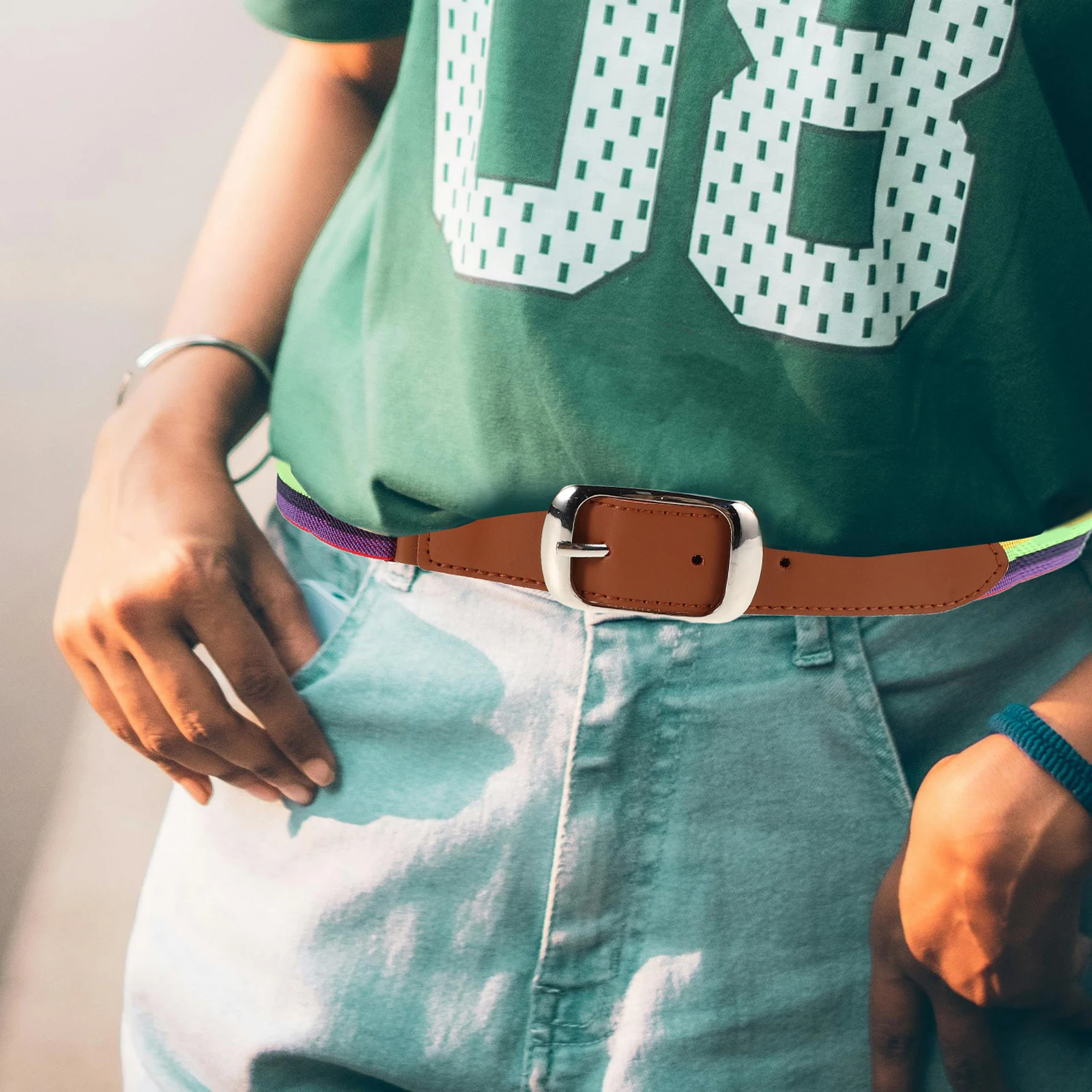 

Elastic Striped Sports Belt Adjustable Outdoor Wide Waistband Comfortable Fit for Baseball Running Hiking Gym Training