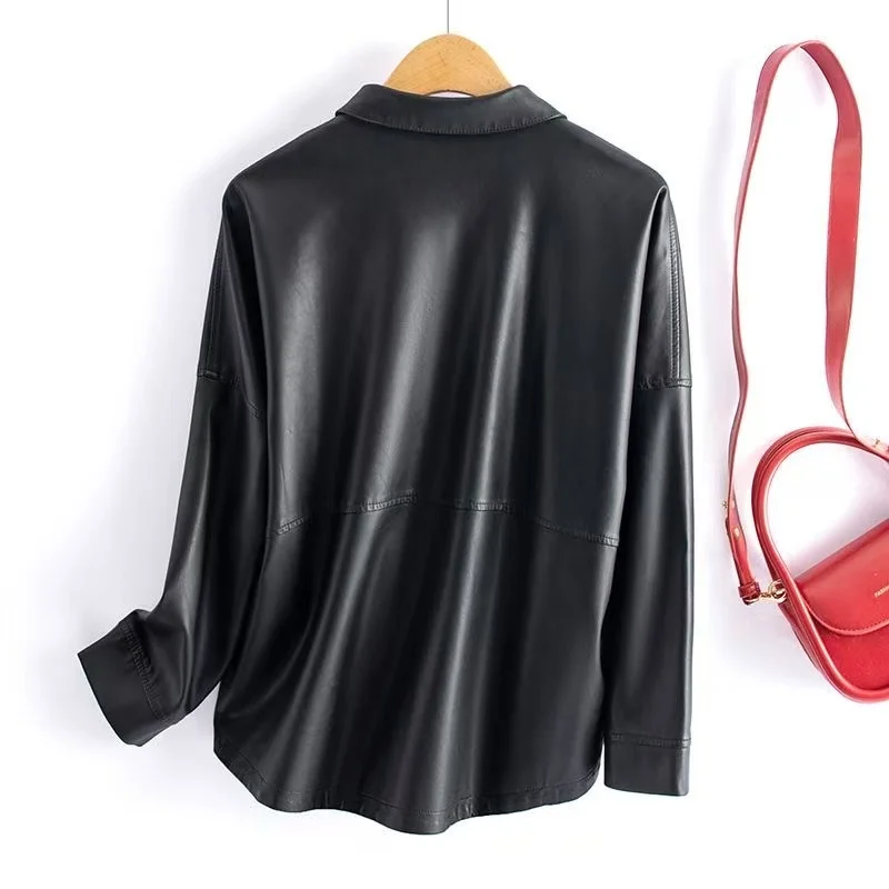 Chaqueta de piel de oveja para mujer, abrigo corto con bolsillos y botones, elegante, holgado, estilo coreano, para oficina