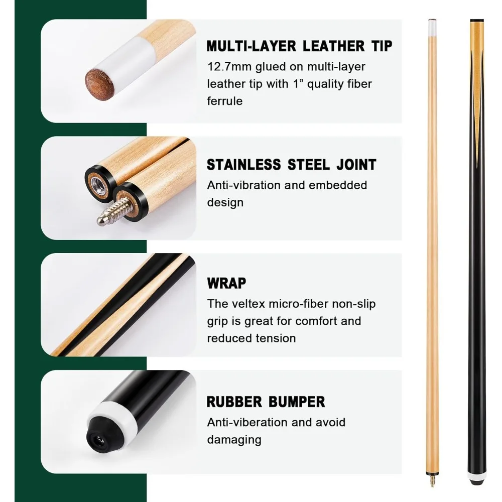 

Pool Cue Sticks Case and Repair Accessories Set Including 58 Inch Maple Professional Pool Cue Sticks 13 mm Tip 1 Case