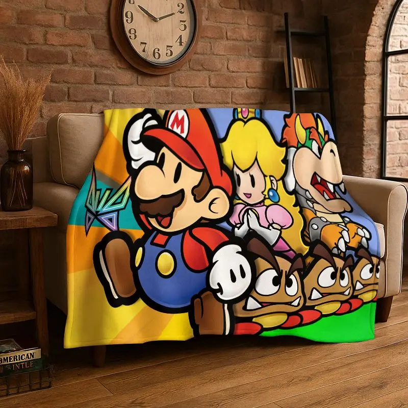 HD Cute Cartoon M-Mario Game Flannel Throw Blanket,Warm Cozy Blanket for Bed,Sofa,Couch,Bedroom,Living Room,Office,Camping Gift