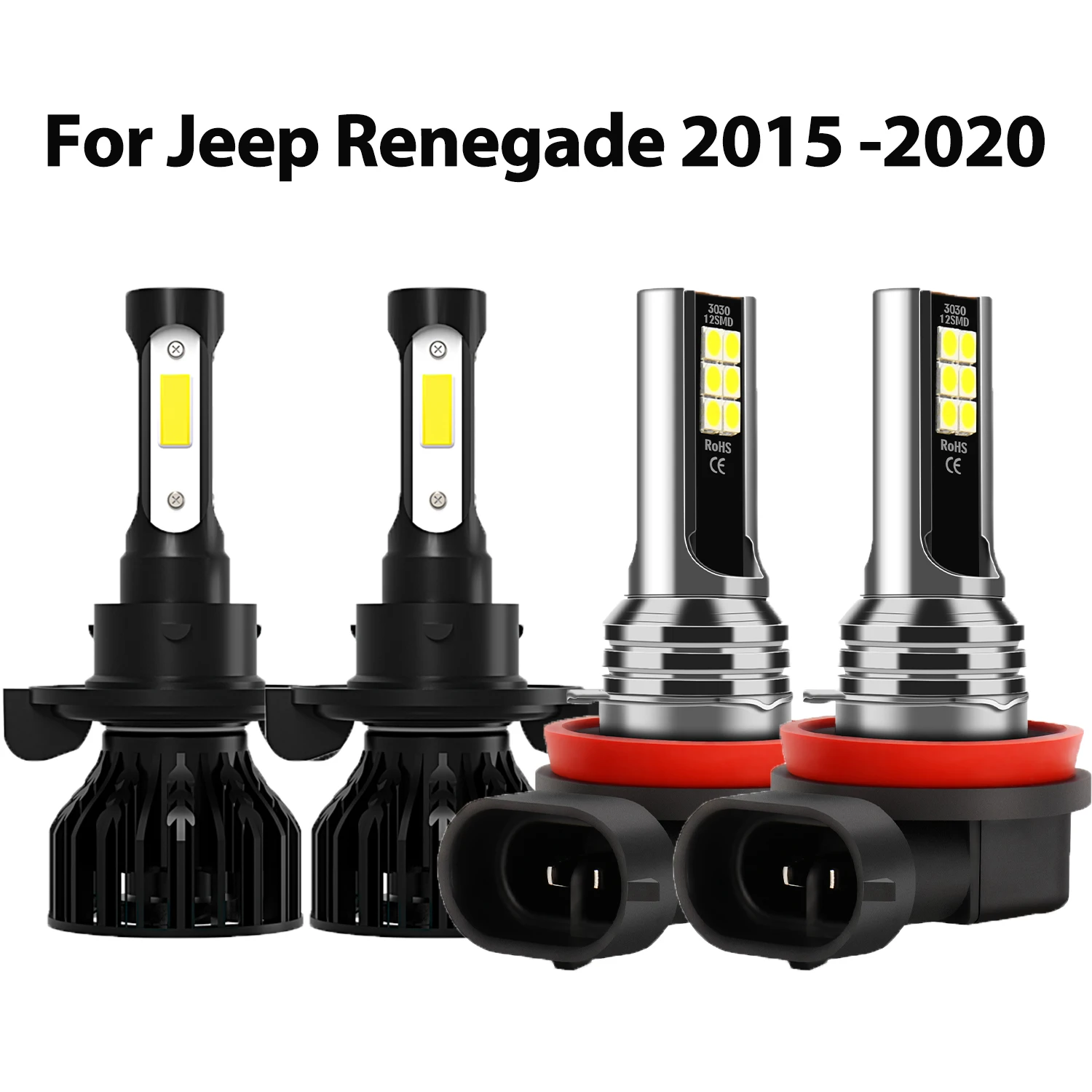 Farol alto e baixo h13 led h11, luzes de neblina turbo, lâmpada automática 12000lm 6000k para jeep renegade 2015 2016 2017 2018 2019 2020