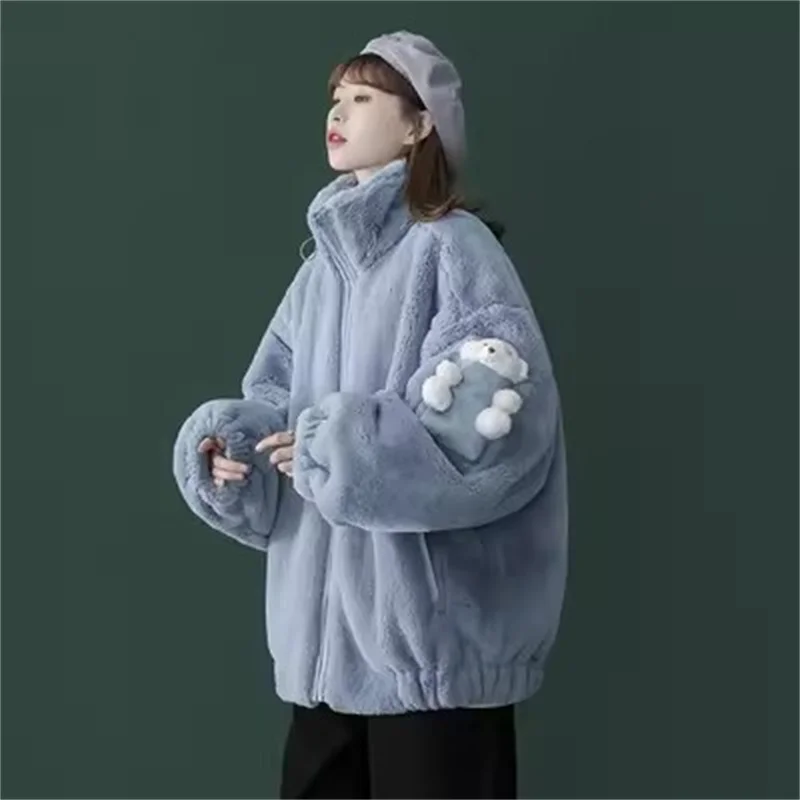 

Cotton Padded Shearling Lambswool Coat Women Winter 2023 New Lmitation Fur Coat Lady Imitation Rabbit Hair Young Collar Outwear