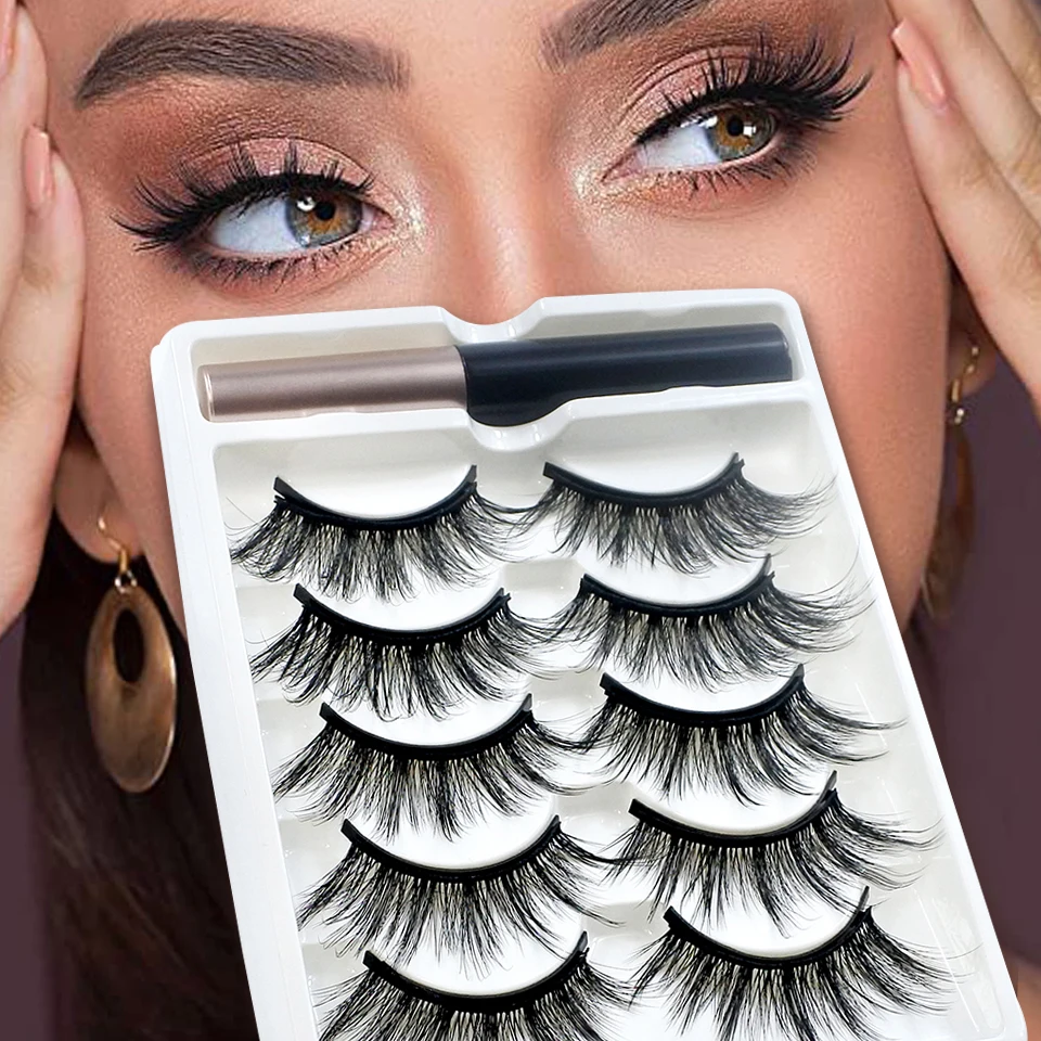 1/5 ペア磁気まつげメイクアップつけまつげバルクアイテム卸売ナチュラル磁気まつげアイライナーセット