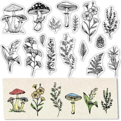 Mushroom Clear Stamps for Card Making Decoration Scrapbooking Supplies, Pine Cones Clear Stamps Flower Lily Ginkgo Leaves