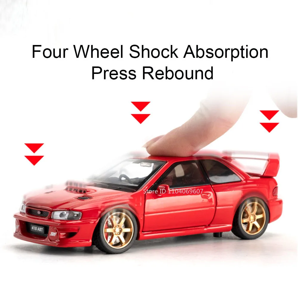 1:32 SUBARU Impreza Mini Car Toy Models Metal Diecast Sound Light Doors Opened Pull Back Rubber Tires Festival Gifts for Childre
