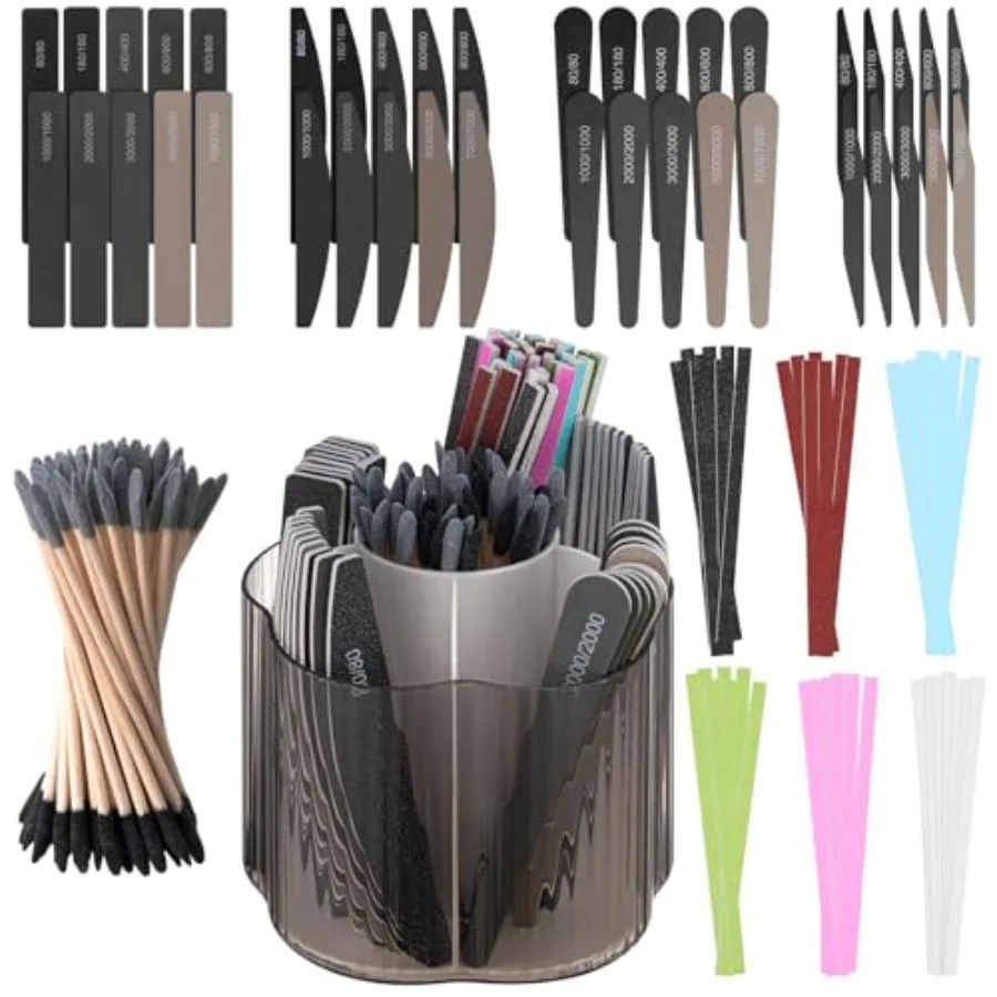 131 Pcs Sanding Sticks Set 360 Degree Rotating Holder 40 Polishing Sticks 30 Sanding Twigs 60 Double Side Slanted Twigs for Pla