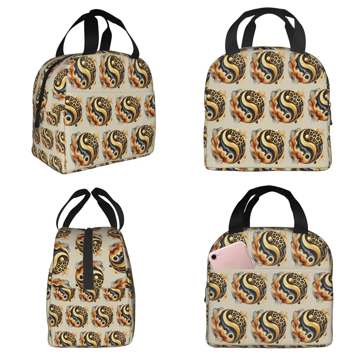 Leopard Yin Yang Luxury Gold Marble Balance Design Insulated Lunch Bag for Kids School Cooler Thermal Food Box Tote Lunch Boxes