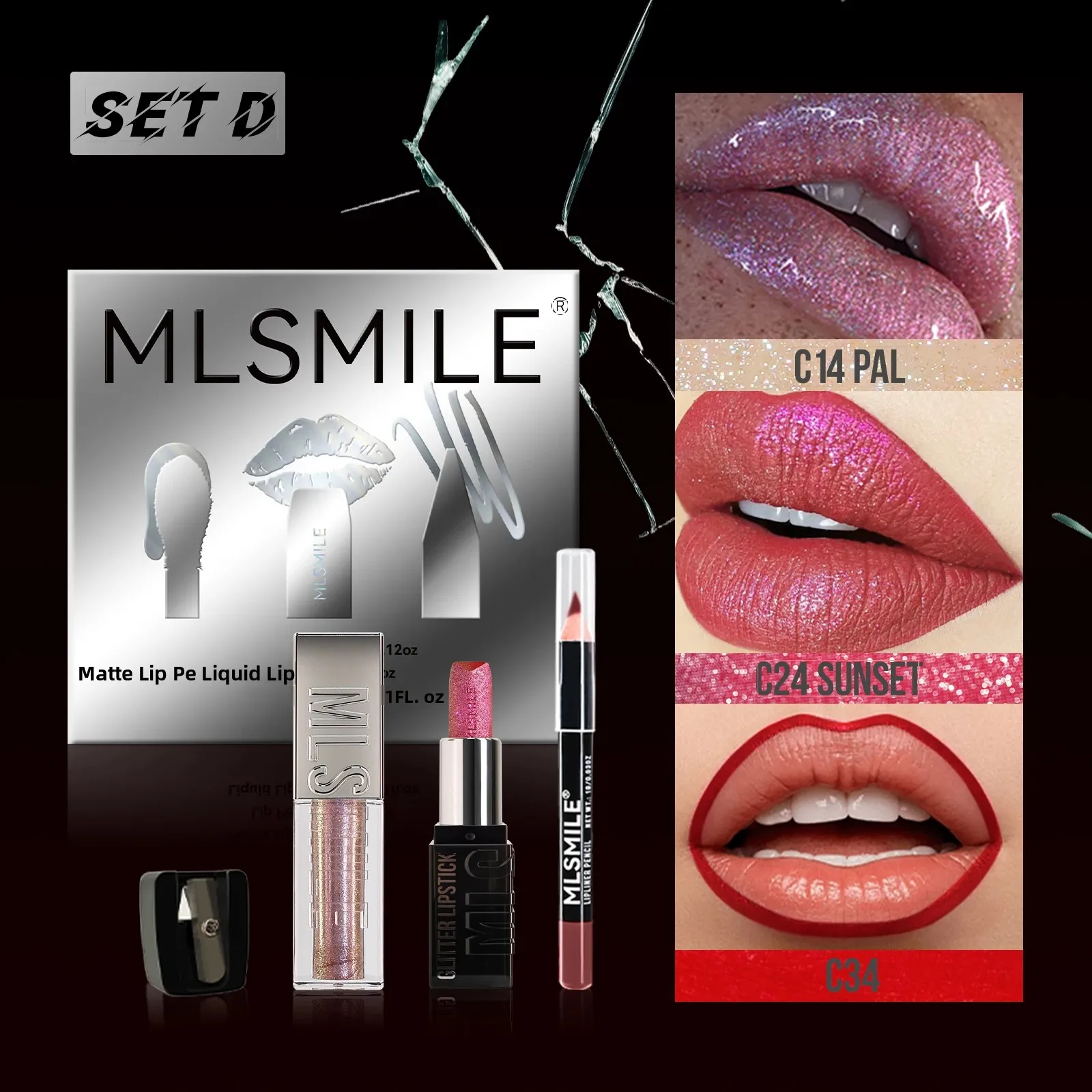 Rossetto impermeabile Kit per trucco labbra opaco idratante a lunga durata Kit per trucco smalto per labbra con perla diamantata ultra lucida