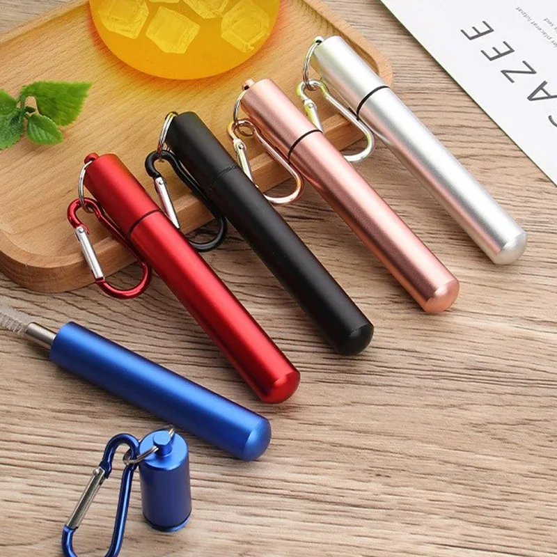 

E2 5 Pack Stainless Steel Straws Reusable Straws Beverages Metal Straws Reusable with Aluminum Case Cleaning Brush and Keychains