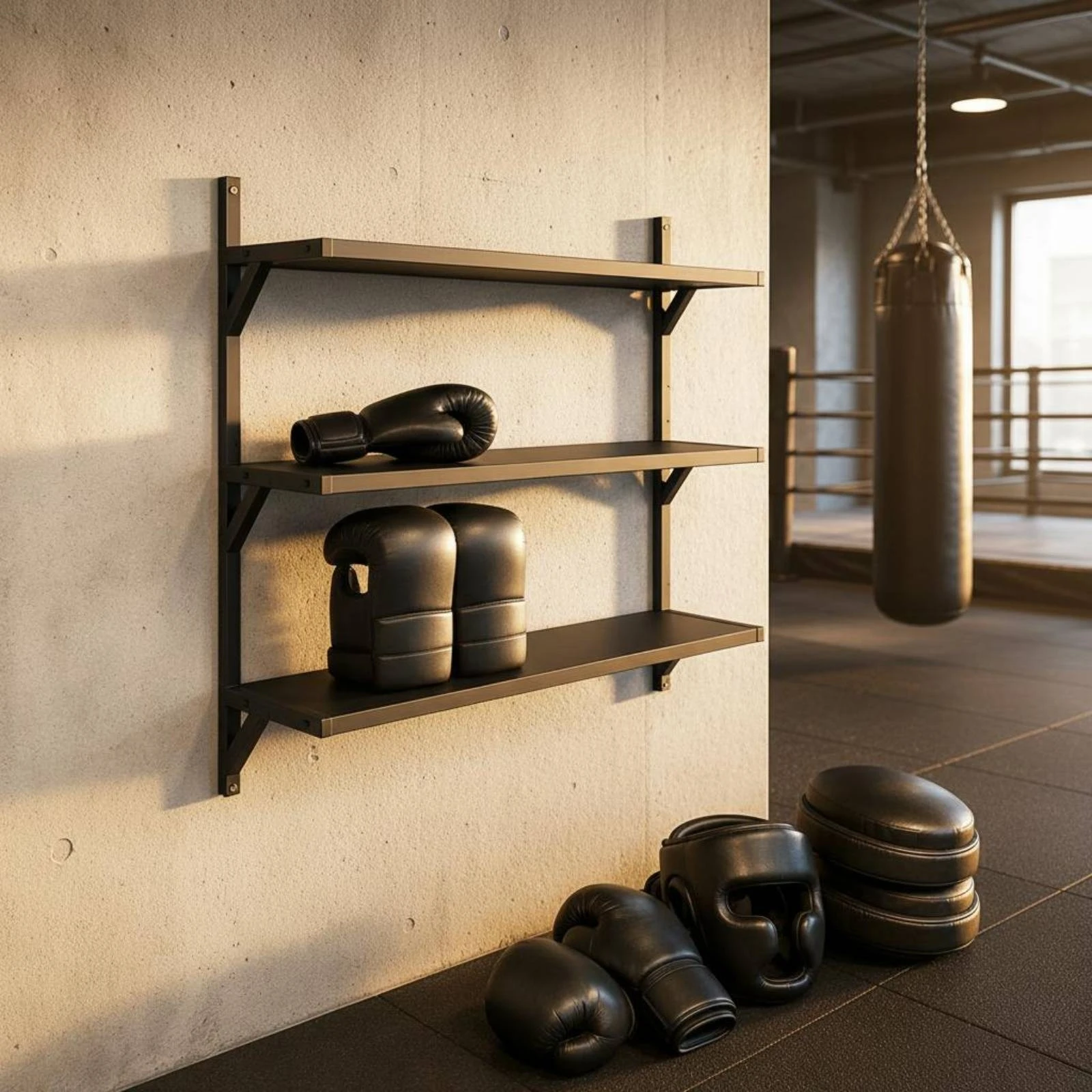 Wall-Mounted Metal Storage Rack Long Flat Shelves Three-Shelf Wall Rack Side Brackets