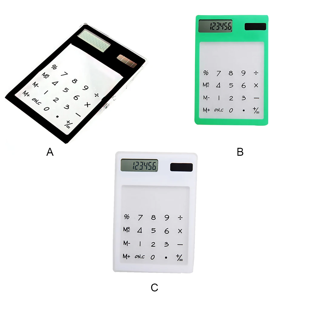 Mini Calculadora Display Solar, Multi cores, Tela sensível ao toque transparente, 8 bits, Economia de energia