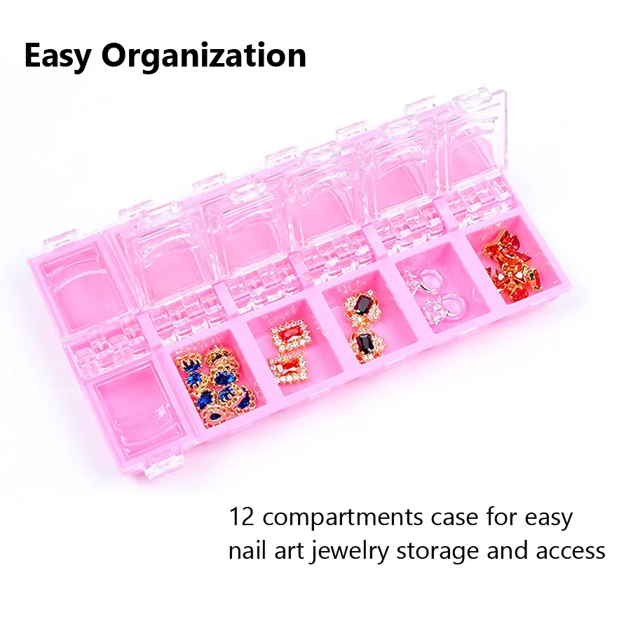 12 Grids Nail Art Accessories Storage Box, Jewelry Organizer, Dry Flower Case, Rhinestones Container, Manicure Tool Box