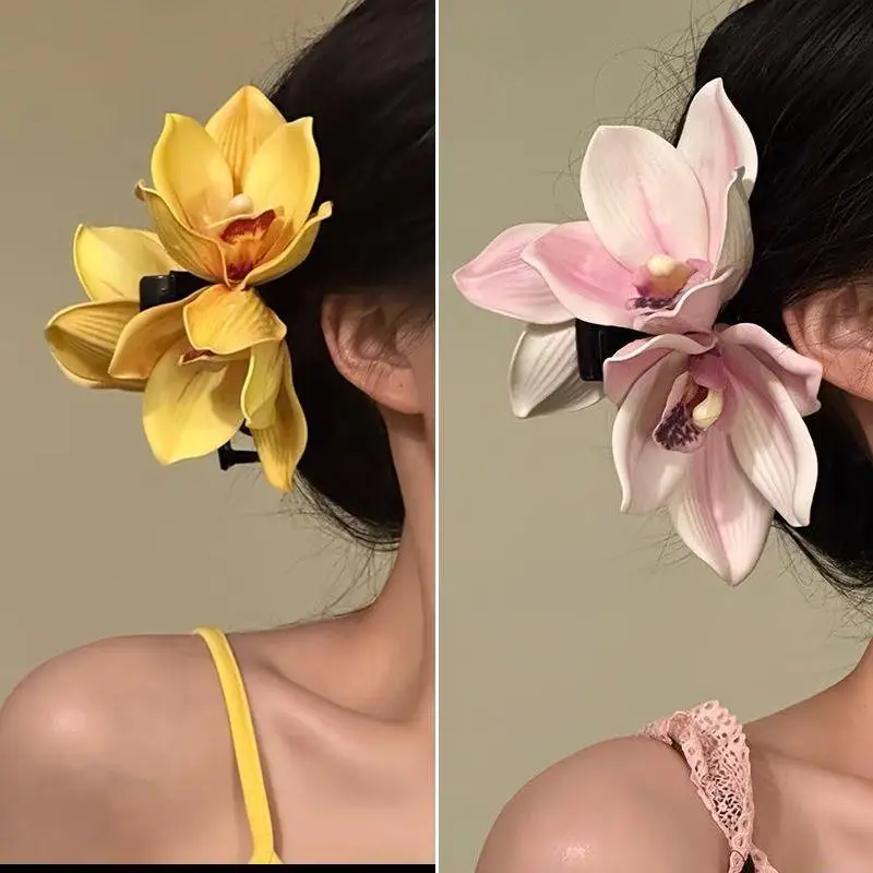 

Large Orchid Flower Hair Claw Women Wedding Hair Clip Crab Fashion Girls Ponytail Shark Clip Headwear Hair Accessories