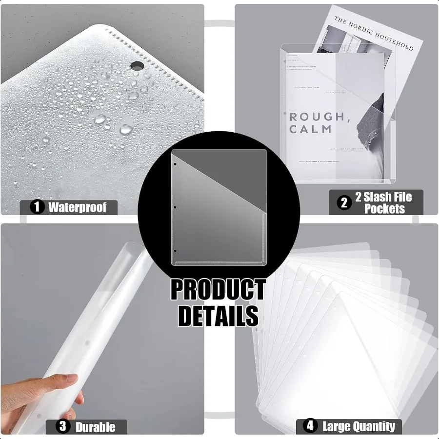24 قطعة جيوب الموثق ل 3 حلقة الموثق المجلدات البلاستيكية الشفافة الأكمام 3 حفرة لكمة وثيقة فواصل بولي مائل ملف سترة Org