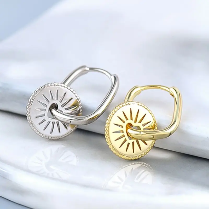 

925 sterling Silver Ear Needle European American Popularity Heart Sun Disc/Sunflower Pendant Oval Rectangular Earrings Jewelry