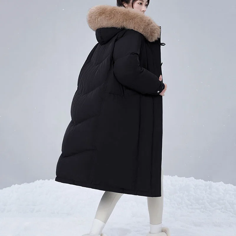 الشتاء الدافئة مقنعين 95 الأبيض بطة أسفل المرأة أسفل سترة 2025 جديد عالية الجودة سميكة الثعلب الفراء طوق المرأة أسفل سترة H495