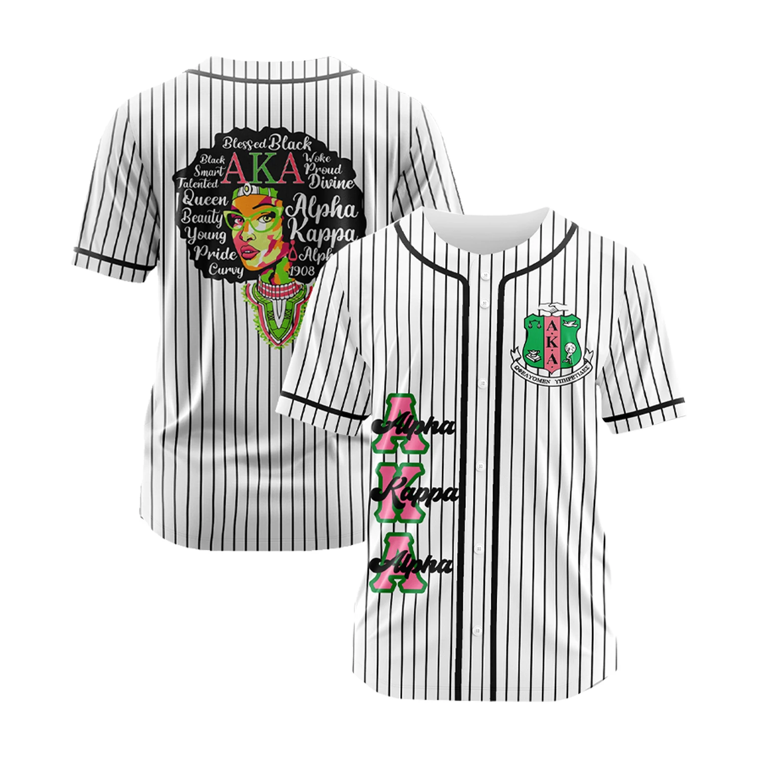 قميص بيسبول مخطط أبيض للنساء، قميص بيسبول رياضي كاجوال من AKA، قميص بيسبول قابل للتنفس وفضفاض مصنوع من النايل #1