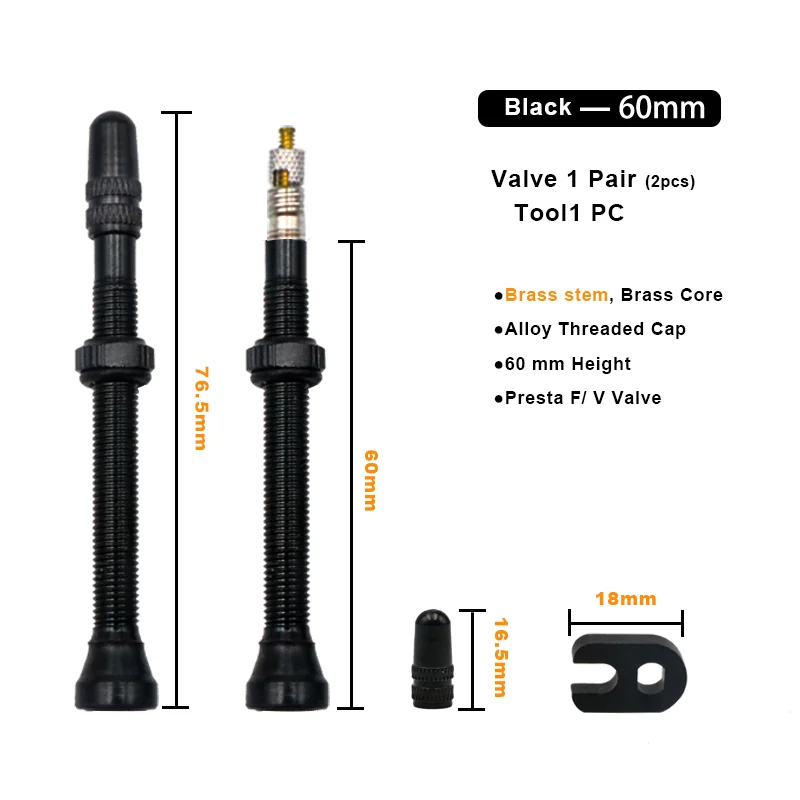 2Pcs 40/60Mm Fiets Vacuüm Air Valve Duurzaam Legering Stem Messing Kern F/V Presta Mtb bike Tubeless Band Nozzle Cap Fietsen Onderdelen