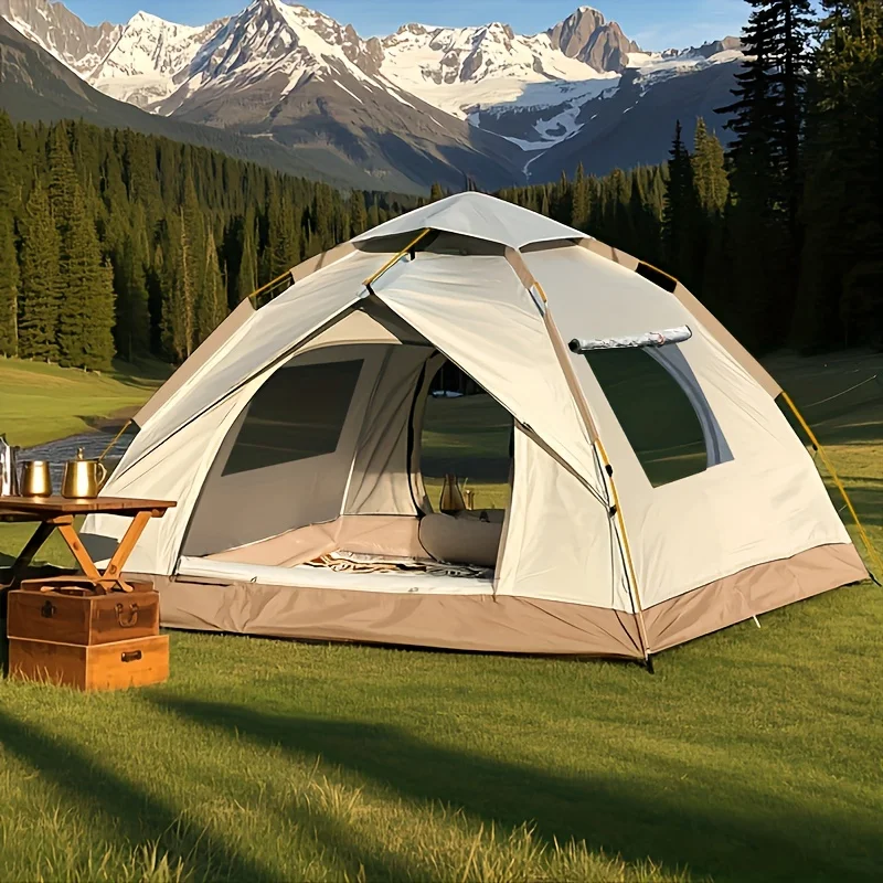 

3-6 Person Automatic Instant Open Outdoor Camping Tent, Self-driving Travel Camping Tent Family Tent for Camping, Square Oxford Cloth Camping Tent, 3 Seconds Quick Setup Design, Zipper Closure, Great for Hiking, Traveling And Beach!