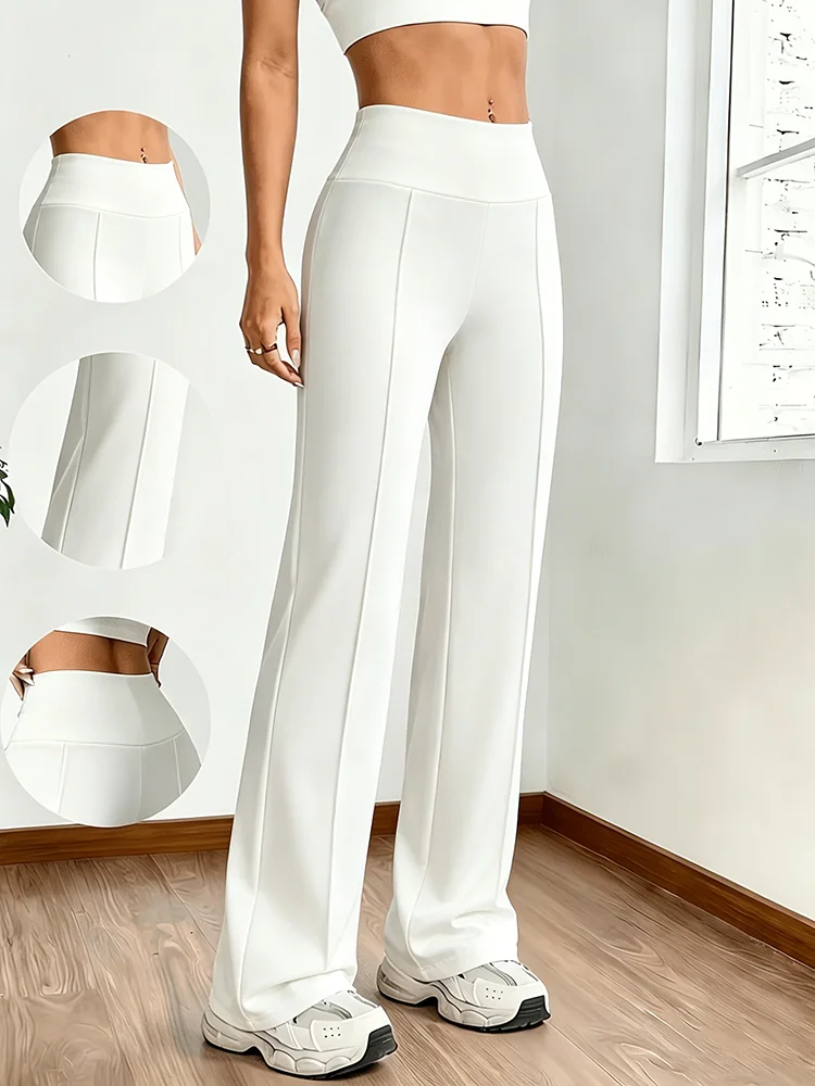 Elegant Lady's Casual White Wide-Leg Pants, High-Waisted Straight-Leg Sports Pants, Soft and Loose Fabric, Suitable for All Seas
