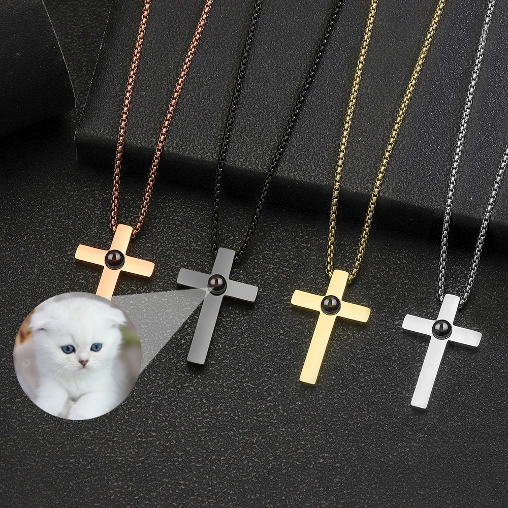 

Personalized Custom Photo Projection Necklace Stainless Steel Cross Pendant Necklaces for Women Men Birthday Christmas Gift