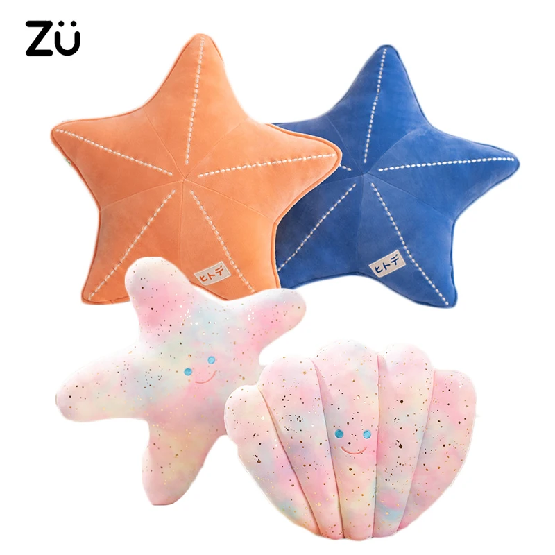 ZU Under Sea Theme Cute Shell Starfish Plush Pillow Sea Star Soft Stuffed Toys Kawaii Pink Room Party Decor