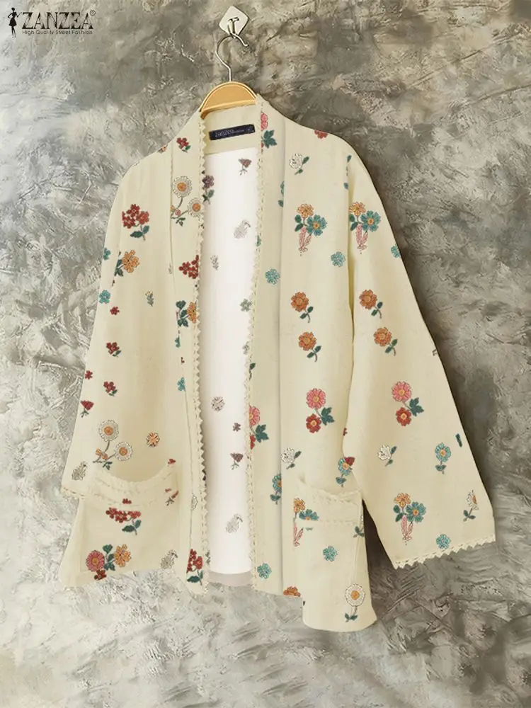 ZANZEA Lace Patchwork Floral Print Cardigans for Woman Casual Long Sleeve Open-Front Shirts 2025 Fall Fashion Everyday Wear