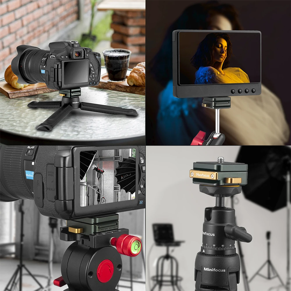 Grampo de liberação rápida para monitor de campo, placa deslizante, V Mount, 1/4 "parafuso suporte, câmera tripé, bola cabeça, braço mágico, vídeo LED luz