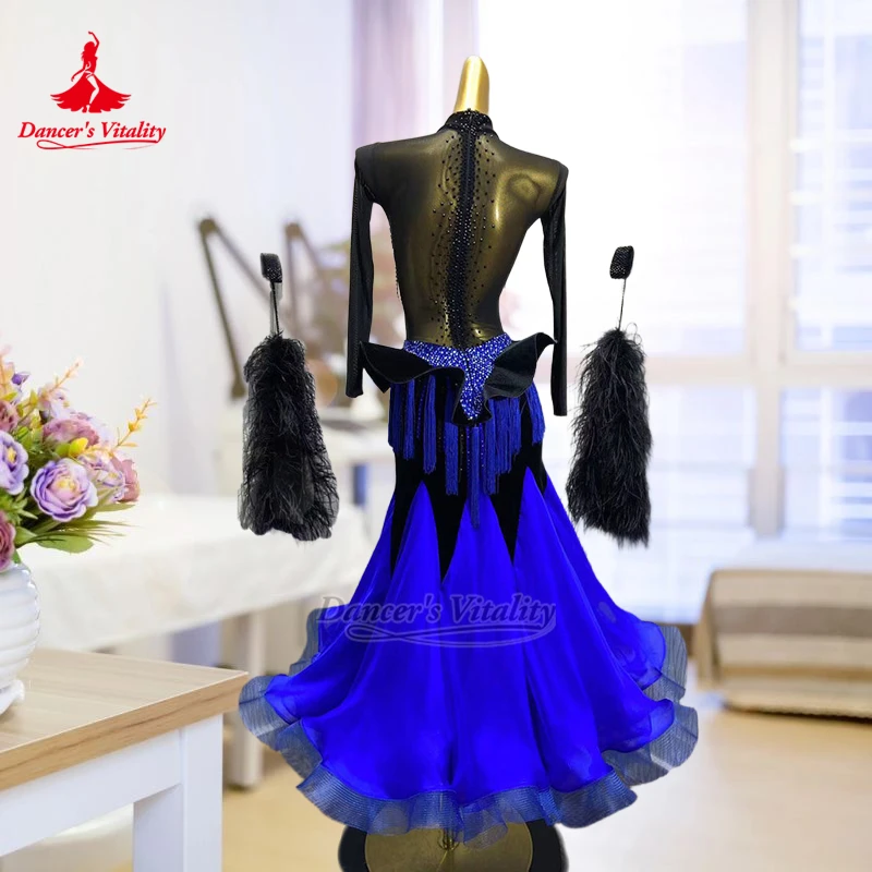 Waltz AB Stone Mesh Ballroom Dance High-neck Wrapped Hips Dresses Customize Adult Women Tango Contest Clothing Dancer's Vitality