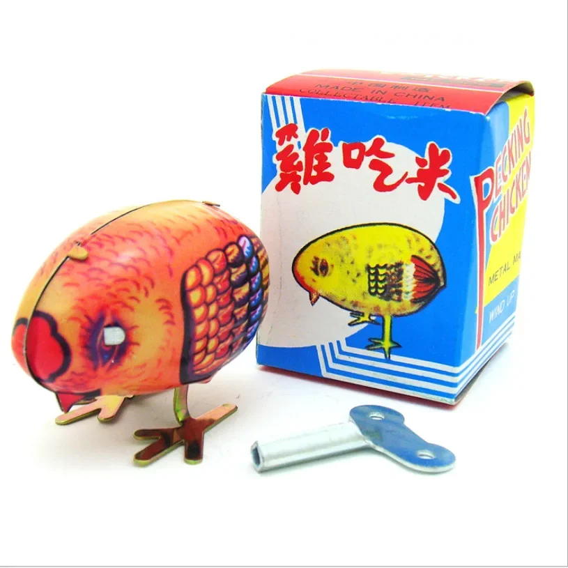 2PCS  Iron chicken eating rice classic retro iron toy winding toy