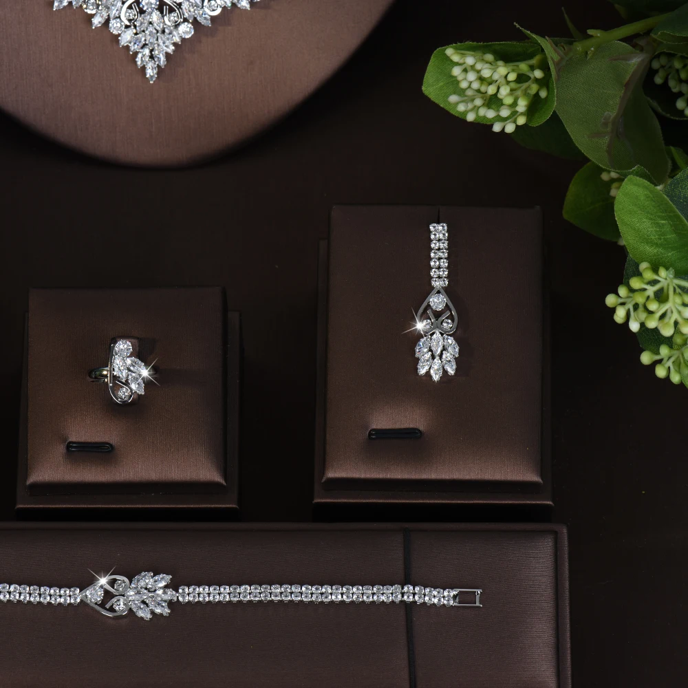 

HIBRIDE New Elegant Simple Necklace Earrings Bracelet Jewelry Set for Women Wedding Dress Gifts Holiday Travel Host S-838