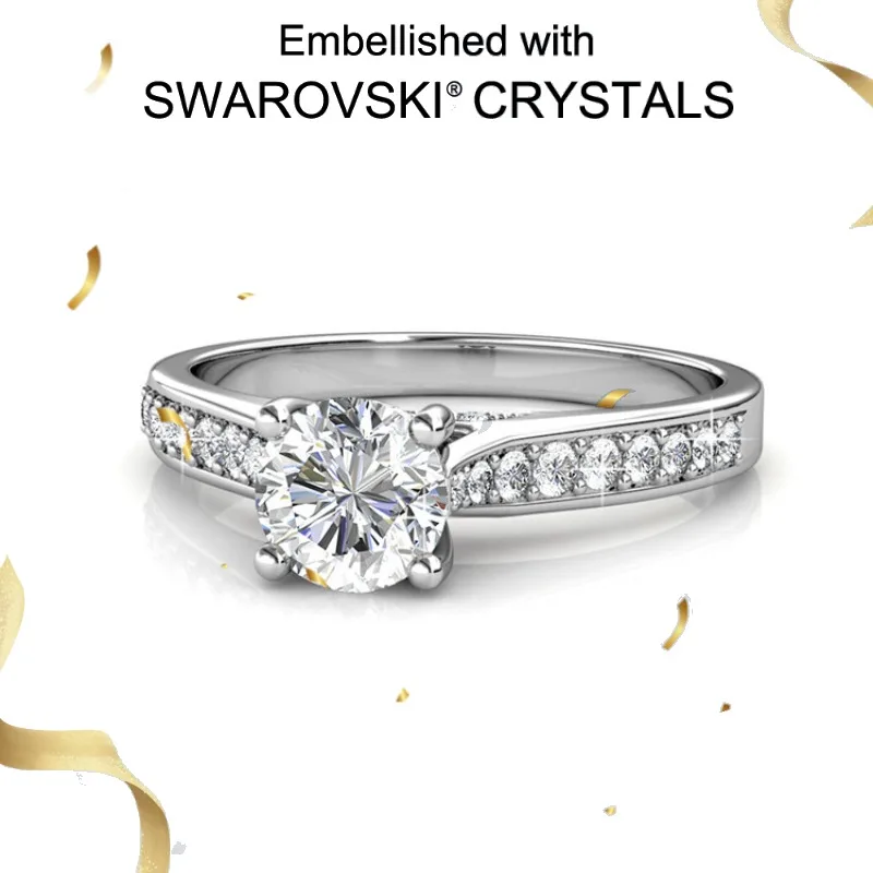

Daisini 925 Sterling Silver Engagement Ring Embellished with Swarovski Crystals Women 18K White Gold Bridal Rings Wedding Band
