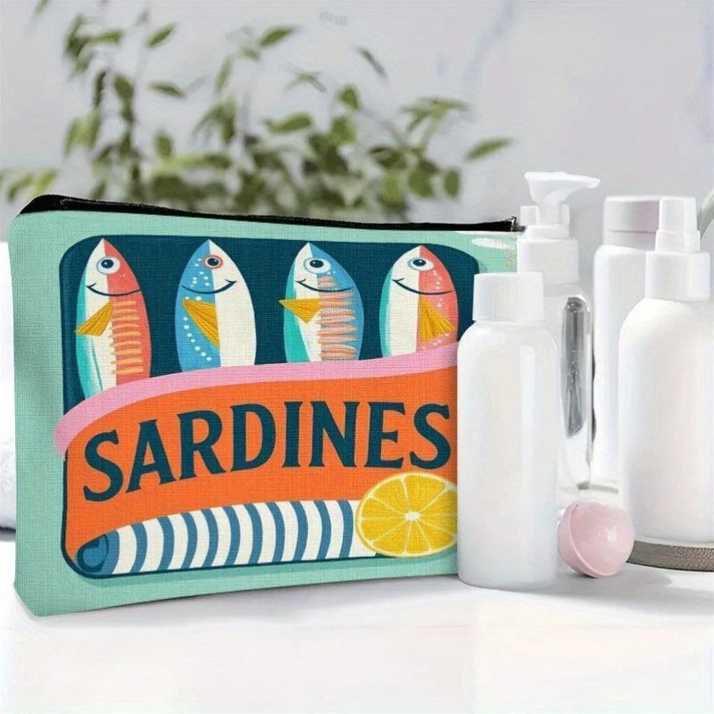 Verspielte Make-up-Tasche mit Sardinenmuster, leichte Reise-Kosmetik-Organizer-Tasche mit Reißverschluss, lässiges, schickes Design, Unisex – Detail 5